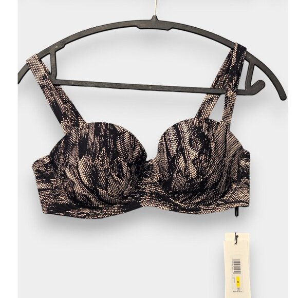 Calvin Klein Lace Printed Look Padded Underwire Balconette Bikini Top Gray M NWT - Picture 2 of 12